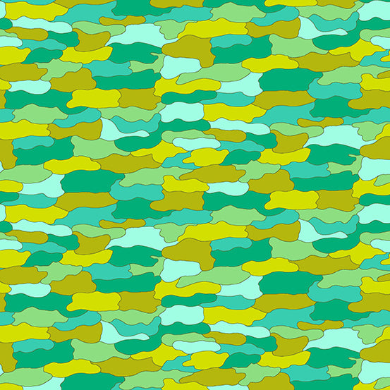 Cotton quilting fabric pattern called 'Cloud Cover in Shamrock'. Part of the 'Skygazing' fabric collection. Designed by Giucy Giuce for fabric company Andover Fabrics. SKU: A-435-G. 44-45 inch width.