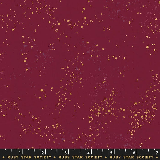Cotton quilting fabric pattern called 'Wine Time'. Part of the 'Speckled Metallic' fabric collection. Designed by Ruby Star Society for fabric company Moda Fabrics. SKU: RS5027 36M. 44-45 inch width.