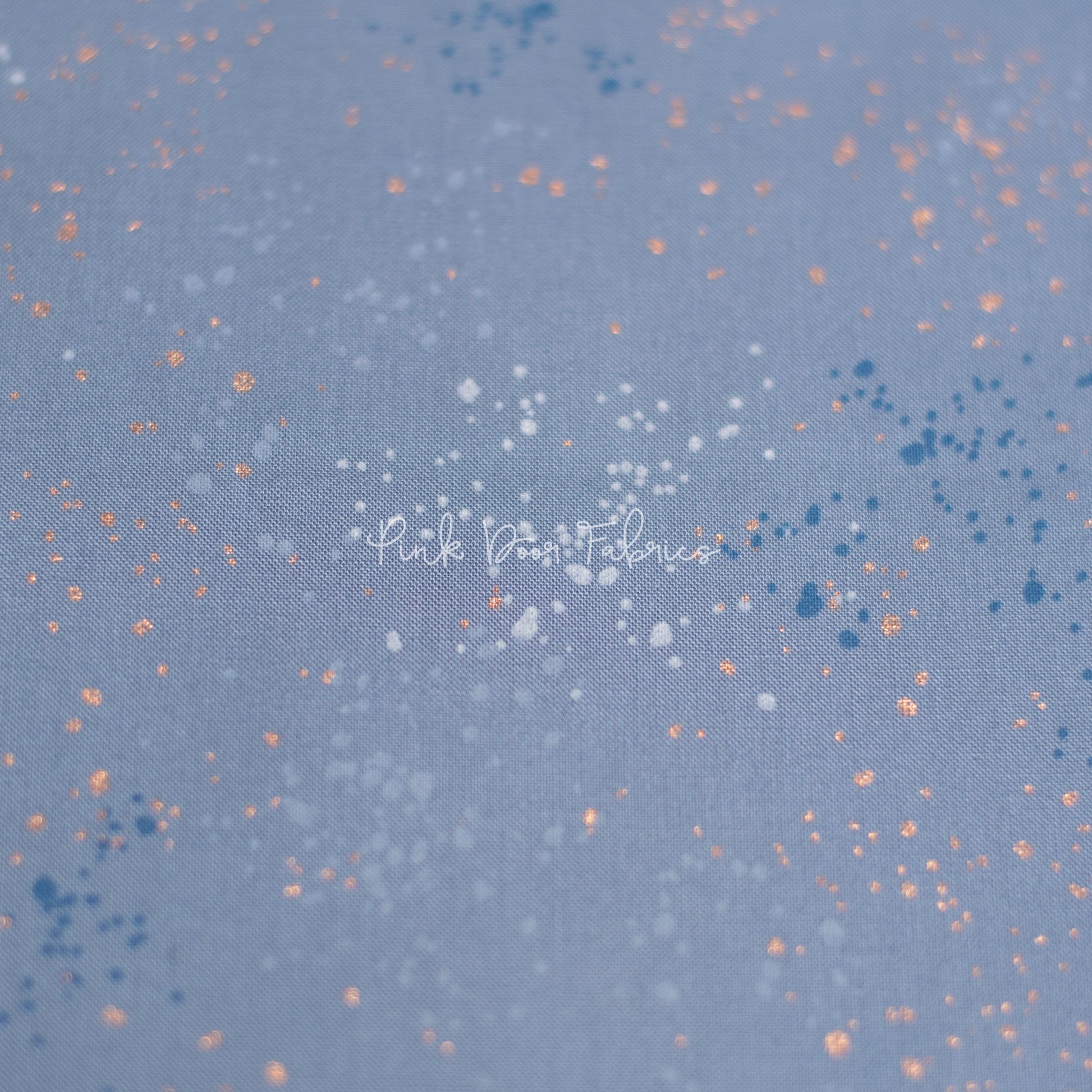 Cotton quilting fabric pattern called 'Denim'. Part of the 'Speckled Metallic' fabric collection. Designed by Ruby Star Society for fabric company Moda Fabrics. SKU: RS5027 52M. 44-45 inch width.