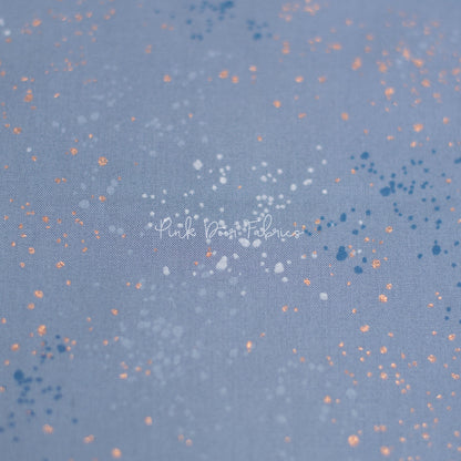 Cotton quilting fabric pattern called 'Denim'. Part of the 'Speckled Metallic' fabric collection. Designed by Ruby Star Society for fabric company Moda Fabrics. SKU: RS5027 52M. 44-45 inch width.