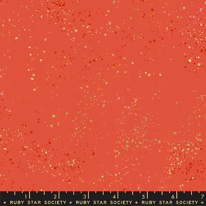 Cotton quilting fabric pattern called 'Festive'. Part of the 'Speckled Metallic' fabric collection. Designed by Ruby Star Society for fabric company Moda Fabrics. SKU: RS5027 75M. 44-45 inch width.