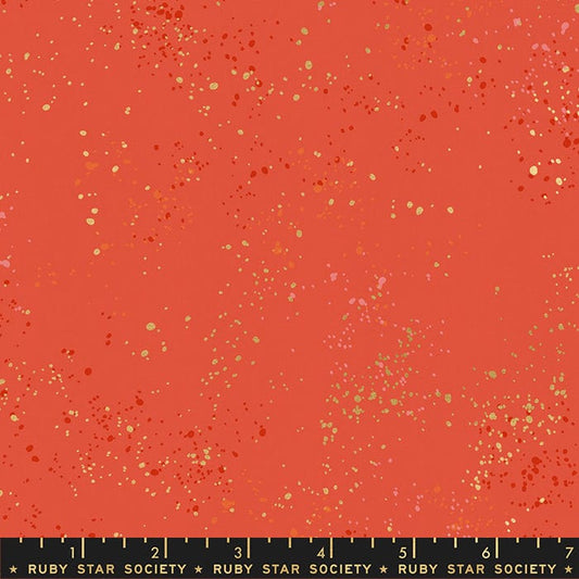 Cotton quilting fabric pattern called 'Festive'. Part of the 'Speckled Metallic' fabric collection. Designed by Ruby Star Society for fabric company Moda Fabrics. SKU: RS5027 75M. 44-45 inch width.