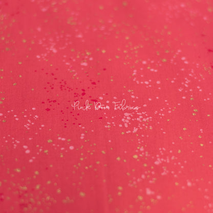 Cotton quilting fabric pattern called 'Strawberry'. Part of the 'Speckled Metallic' fabric collection. Designed by Ruby Star Society for fabric company Moda Fabrics. SKU: RS5027 43M. 44-45 inch width.