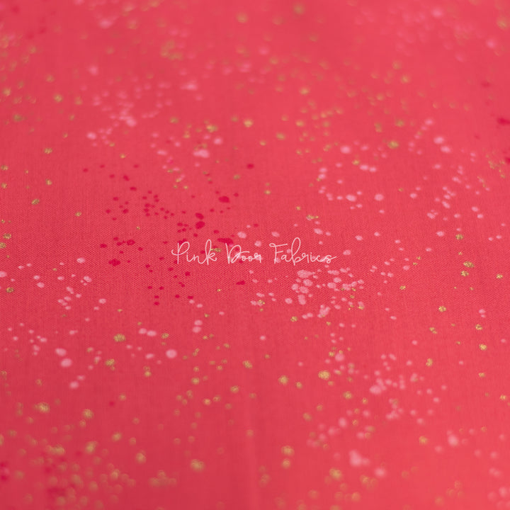Cotton quilting fabric pattern called 'Strawberry'. Part of the 'Speckled Metallic' fabric collection. Designed by Ruby Star Society for fabric company Moda Fabrics. SKU: RS5027 43M. 44-45 inch width.