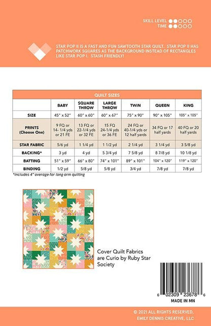Star Pop II - Paper Pattern - Emily Dennis of Quilty Love - QL 146