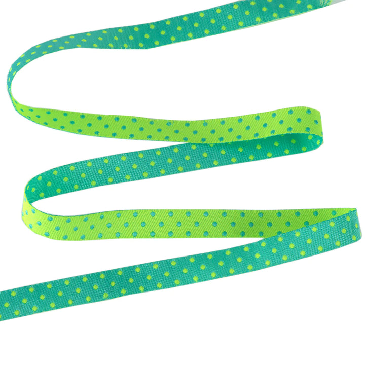 Renaissance Ribbons - Reversible Dots Peacock 3/8" - One Yard