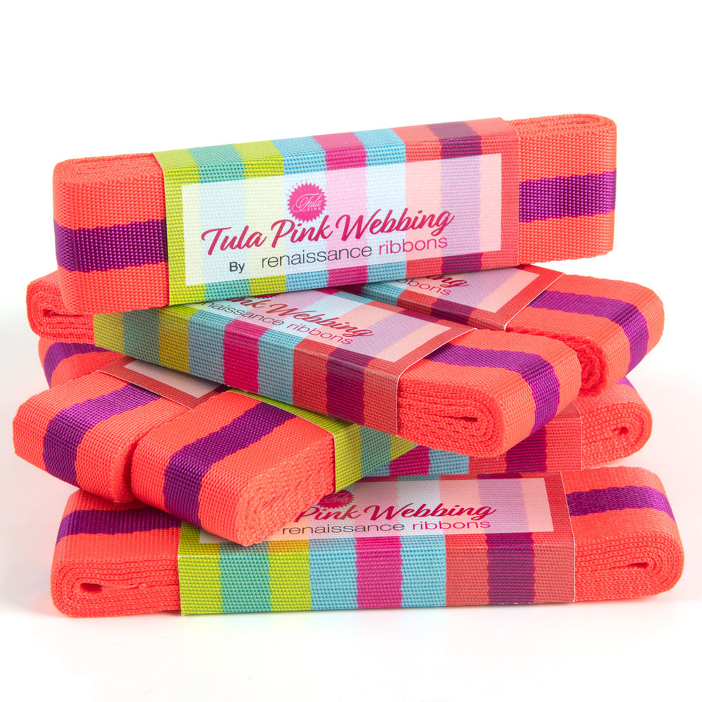 Renaissance Ribbons - Tula Pink Webbing - Tula Pink Webbing in Orange and Purple - TK-90 38mm col 1 - Two Yard Pack