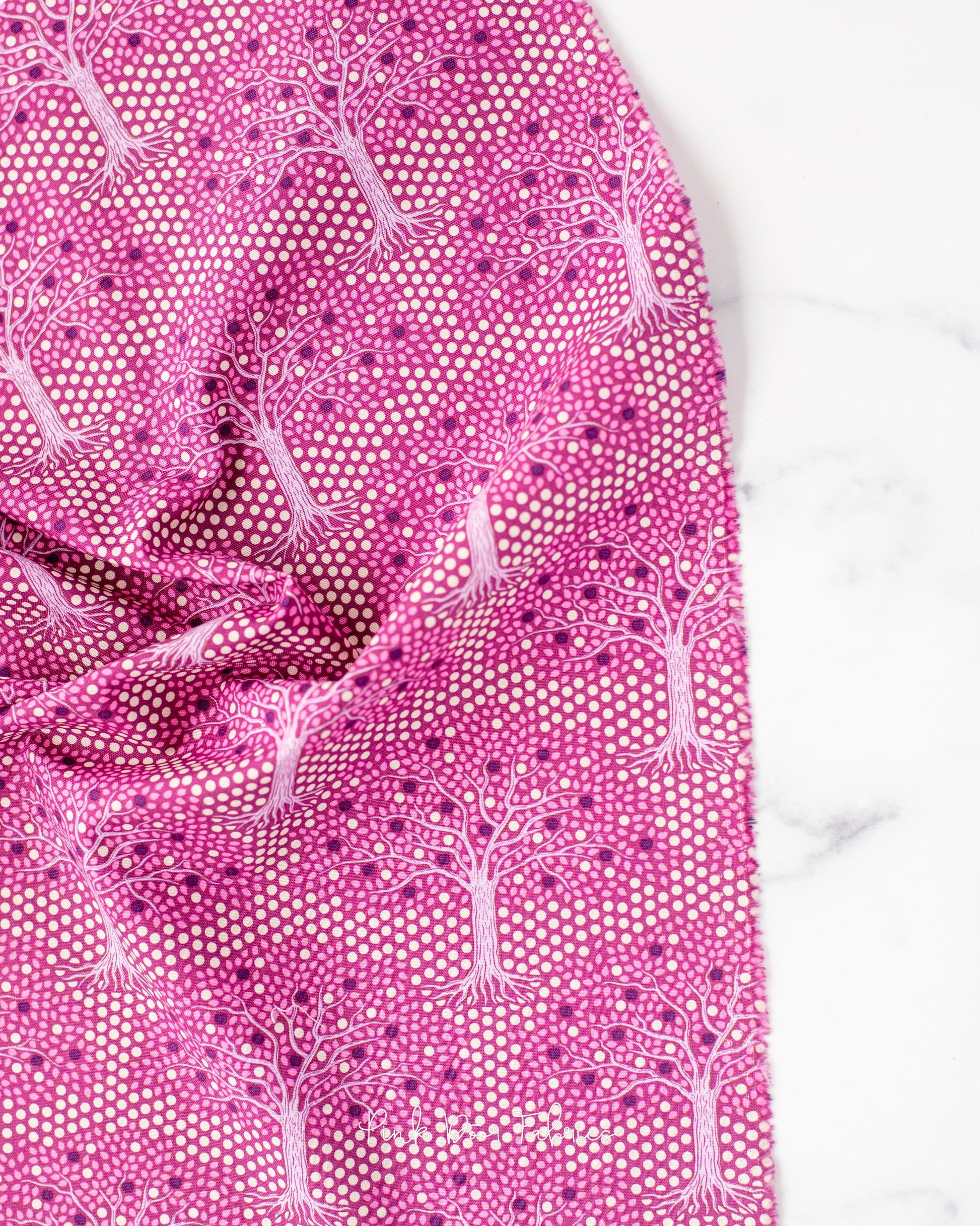 Cotton quilting fabric pattern called 'Applegarden Plum'. Part of the 'Hometown' fabric collection. Designed by Tilda Fabrics for fabric company Tilda Fabrics. SKU: 100471. 44-45 inch width.