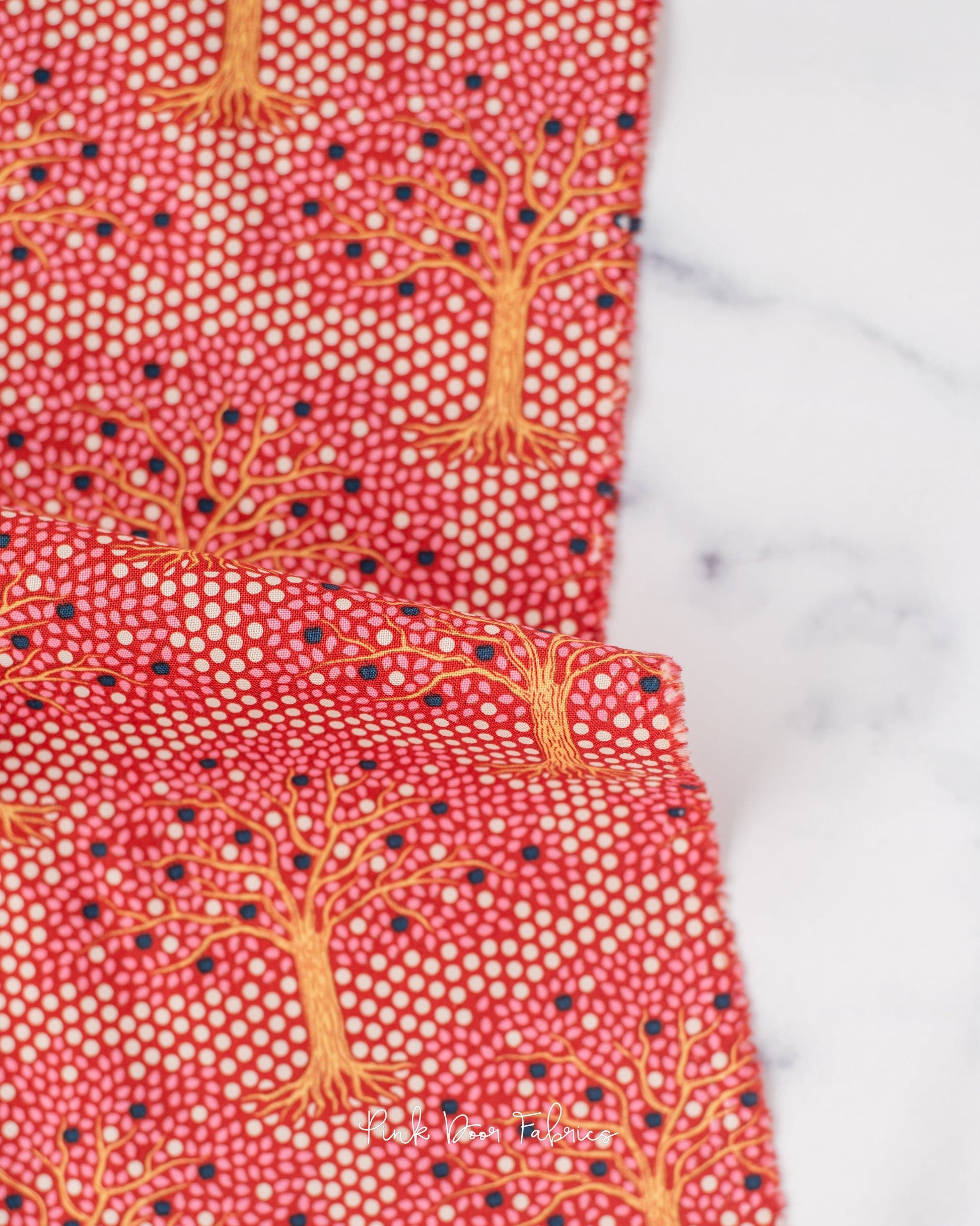 Cotton quilting fabric pattern called 'Applegarden Rust'. Part of the 'Hometown' fabric collection. Designed by Tilda Fabrics for fabric company Tilda Fabrics. SKU: 100465. 44-45 inch width.