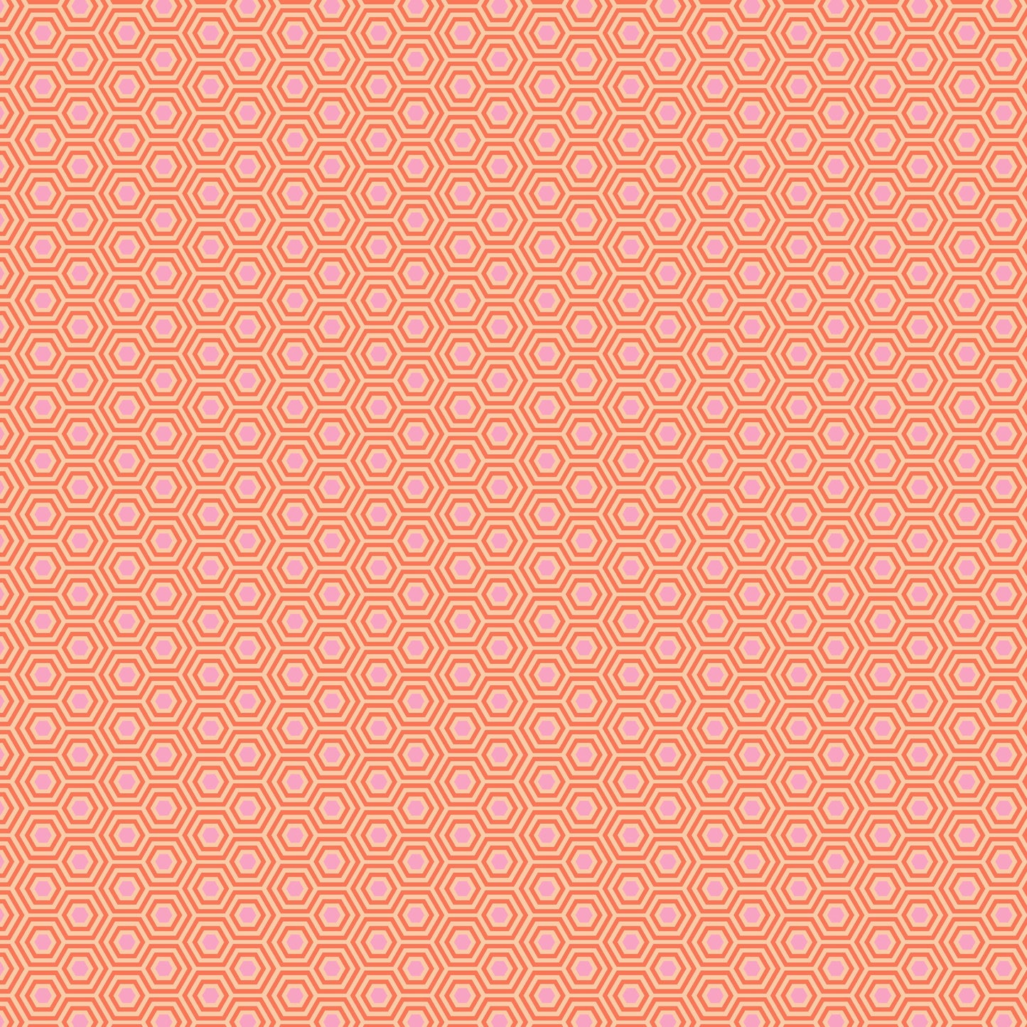 Cotton quilting fabric pattern called 'Hexy in Blossom'. Part of the 'True Colors' fabric collection. Designed by Tula Pink for fabric company Free Spirit Fabrics. SKU: PWTP150.BLOSSOM. 44-45 inch width.