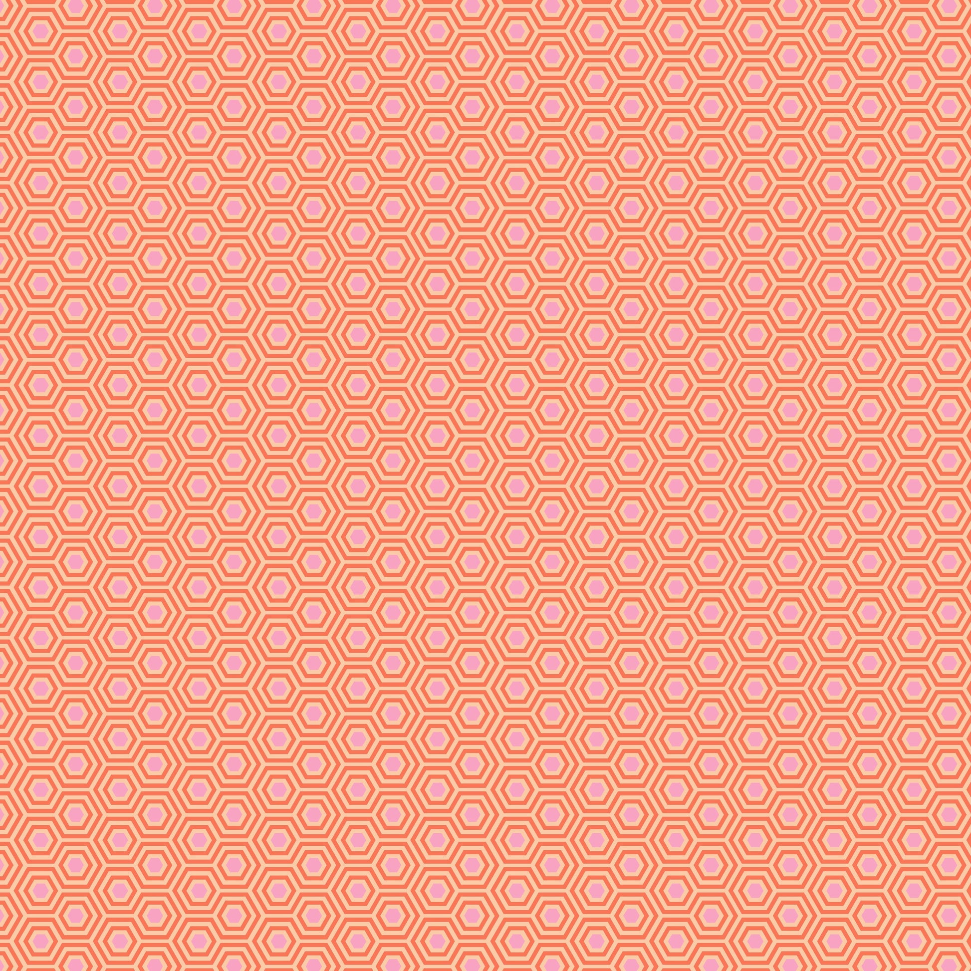 Cotton quilting fabric pattern called 'Hexy in Blossom'. Part of the 'True Colors' fabric collection. Designed by Tula Pink for fabric company Free Spirit Fabrics. SKU: PWTP150.BLOSSOM. 44-45 inch width.