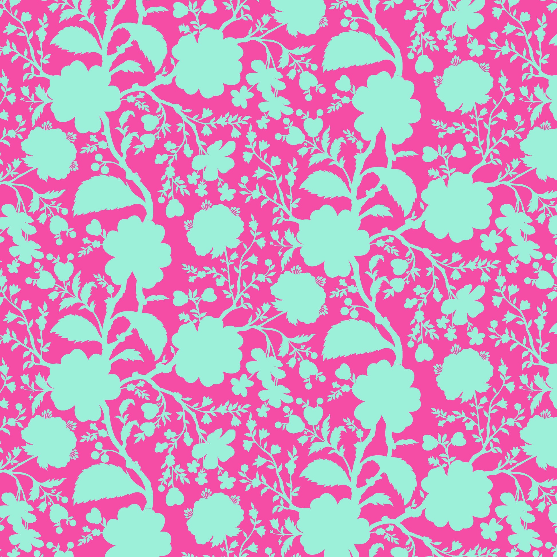 Cotton quilting fabric pattern called 'Wildflower in Azalea'. Part of the 'True Colors' fabric collection. Designed by Tula Pink for fabric company Free Spirit Fabrics. SKU: PWTP149.AZALEA. 44-45 inch width.