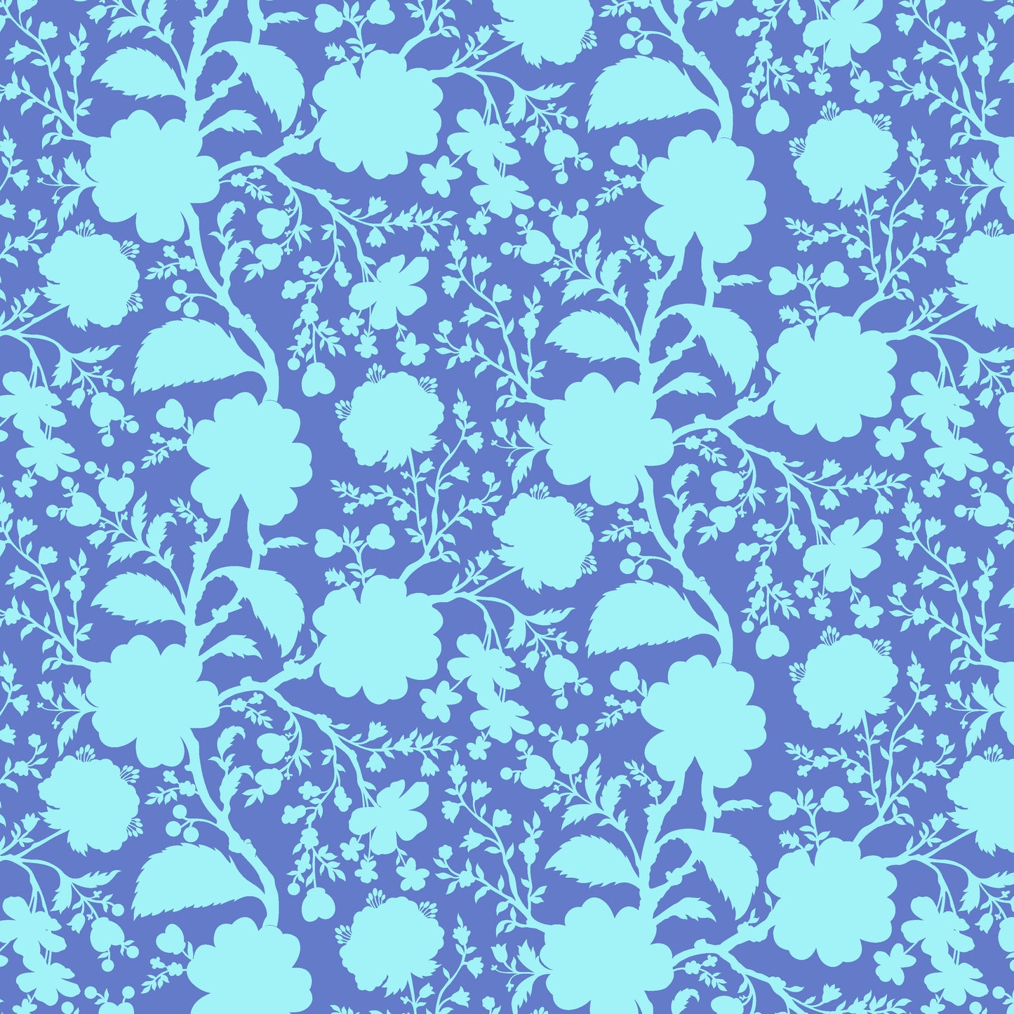Cotton quilting fabric pattern called 'Wildflower in Delphinium'. Part of the 'True Colors' fabric collection. Designed by Tula Pink for fabric company Free Spirit Fabrics. SKU: PWTP149.DELPHINIUM. 44-45 inch width.