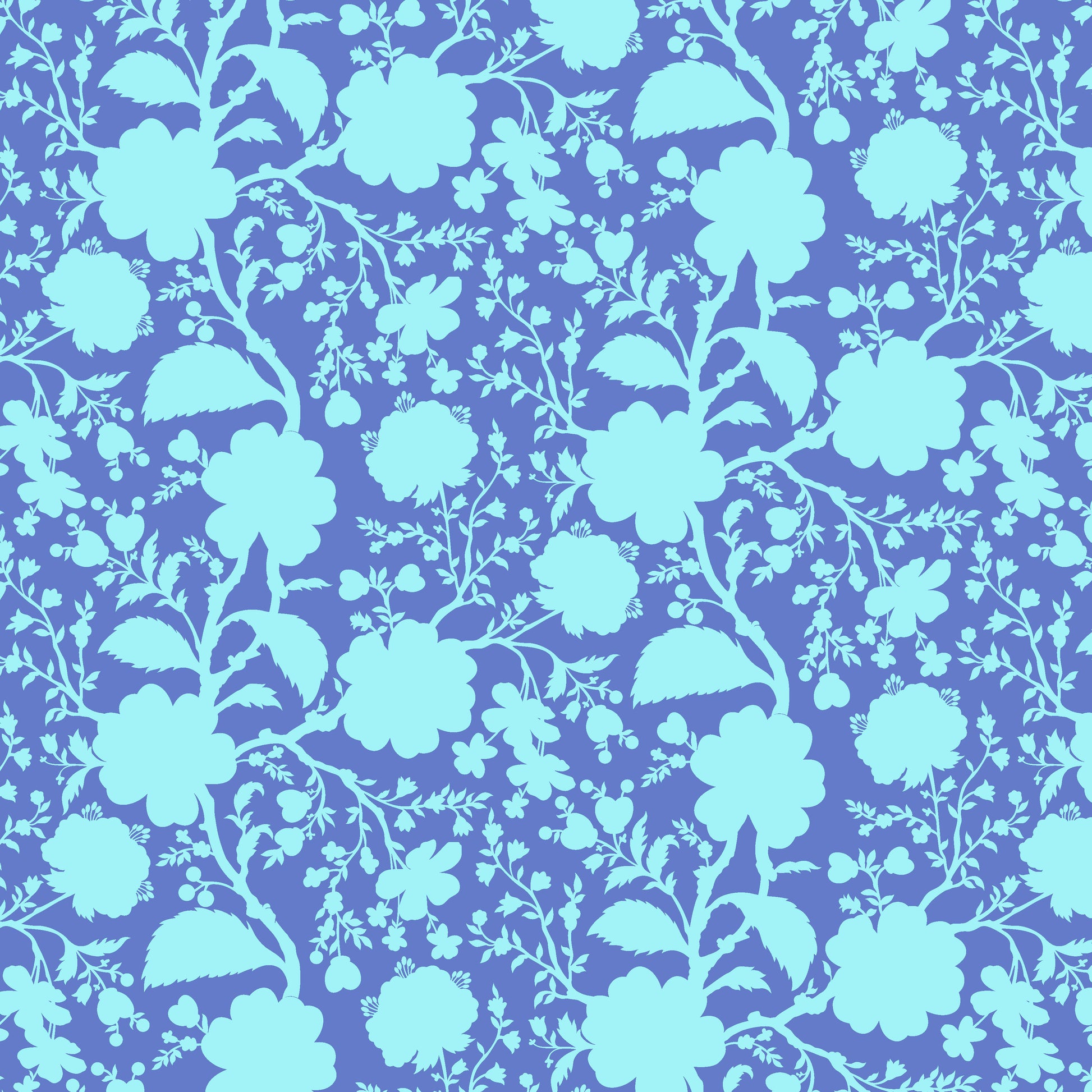 Cotton quilting fabric pattern called 'Wildflower in Delphinium'. Part of the 'True Colors' fabric collection. Designed by Tula Pink for fabric company Free Spirit Fabrics. SKU: PWTP149.DELPHINIUM. 44-45 inch width.