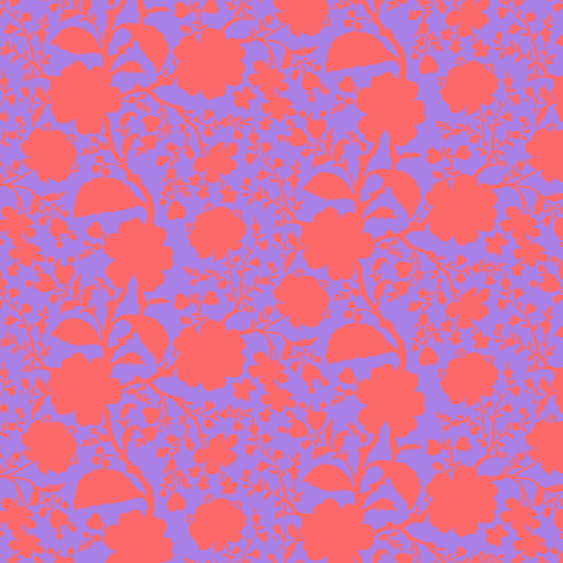 Cotton quilting fabric pattern called 'Wildflower in Tiger Lily'. Part of the 'True Colors' fabric collection. Designed by Tula Pink for fabric company Free Spirit Fabrics. SKU: PWTP149.TIGER. 44-45 inch width.