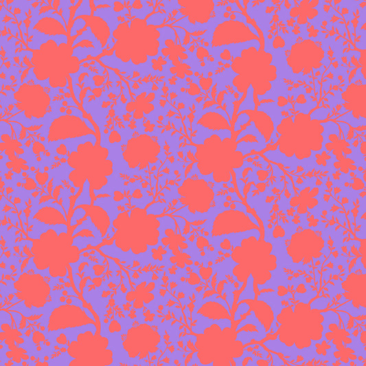 Cotton quilting fabric pattern called 'Wildflower in Tiger Lily'. Part of the 'True Colors' fabric collection. Designed by Tula Pink for fabric company Free Spirit Fabrics. SKU: PWTP149.TIGER. 44-45 inch width.