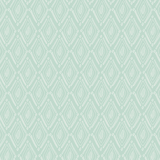 Cotton quilting fabric pattern called 'Bliss in Teal'. Part of the 'Wandering' fabric collection. Designed by Stephanie Organes for fabric company Andover Fabrics. SKU: A-765-G. 44-45 inch width.