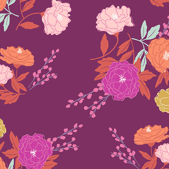 Wandering - Blossom in Mulberry - A-759-P - Half Yard
