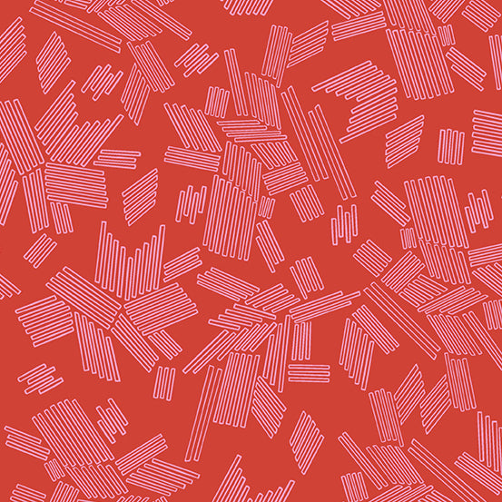 Cotton quilting fabric pattern called 'Wandering in Red'. Part of the 'Wandering' fabric collection. Designed by Stephanie Organes for fabric company Andover Fabrics. SKU: A-762-O. 44-45 inch width.