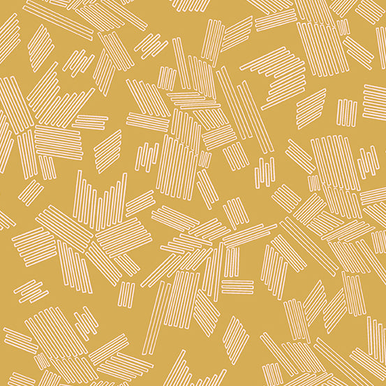 Cotton quilting fabric pattern called 'Wandering in Yellow'. Part of the 'Wandering' fabric collection. Designed by Stephanie Organes for fabric company Andover Fabrics. SKU: A-762- Y. 44-45 inch width.
