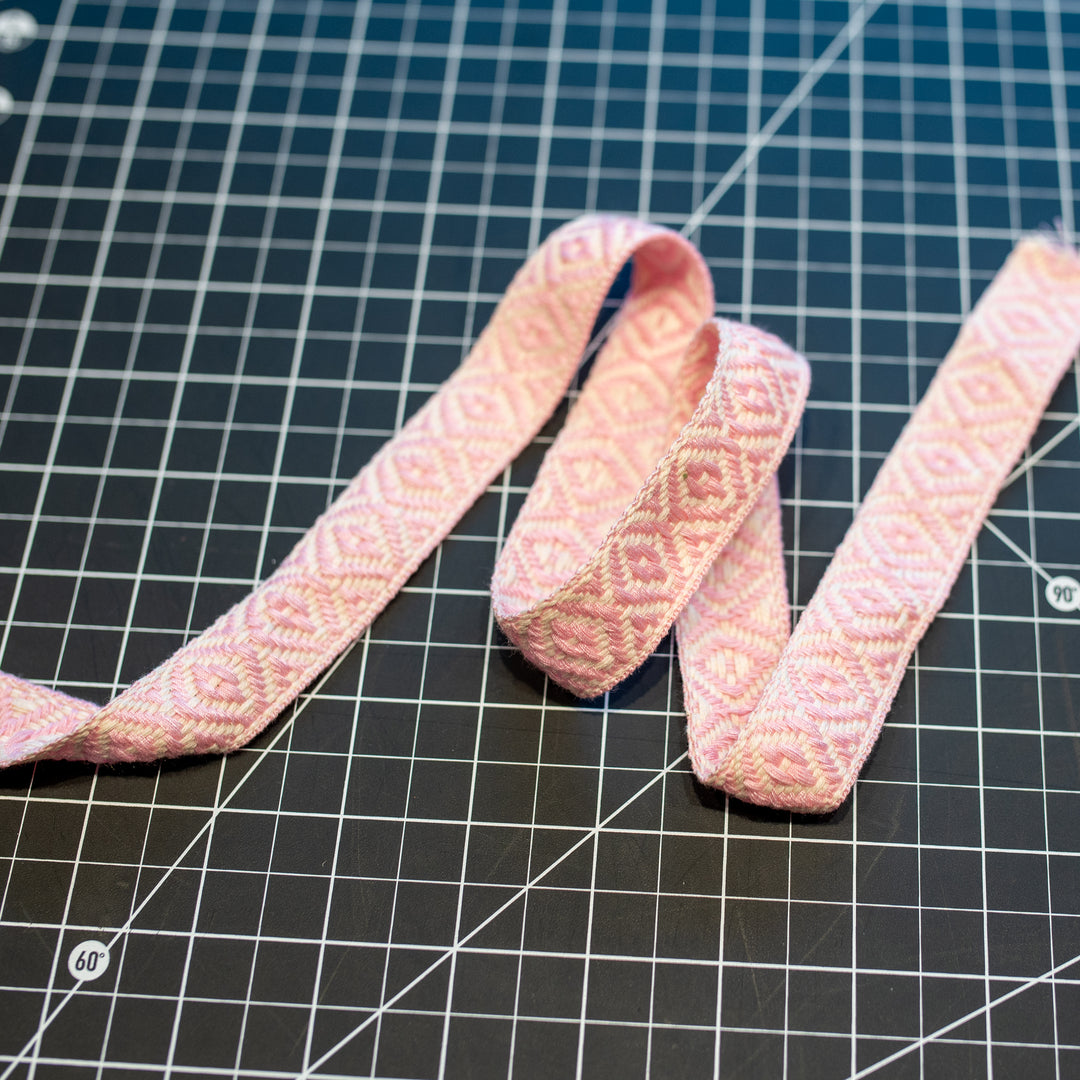 Embroidered Ribbon / Webbing - Light Pink Diamond - One Yard