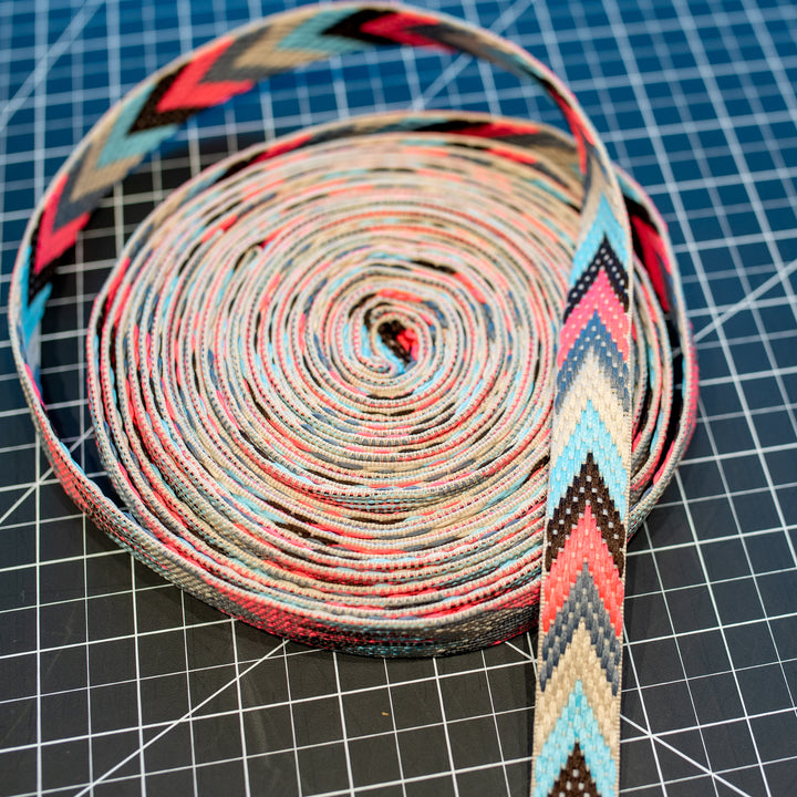 Embroidered Ribbon / Webbing - Gray Pink Chevron - One Yard