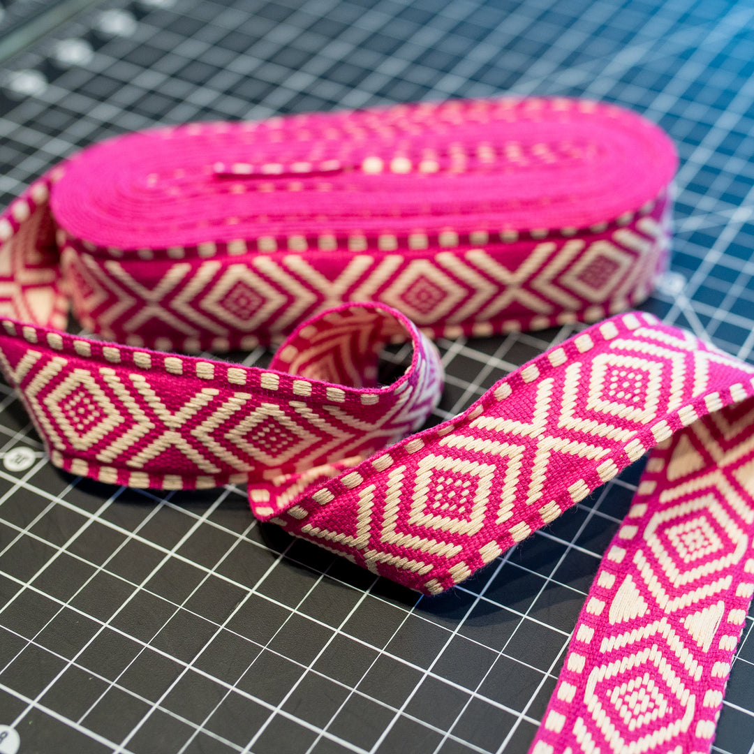 Embroidered Ribbon / Webbing - Pink Diamond - One Yard