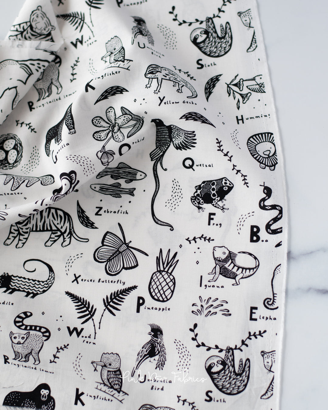 Wee Gallery - ABC Menagerie in White - Dear Stella - WG1982-WHITE - Half Yard