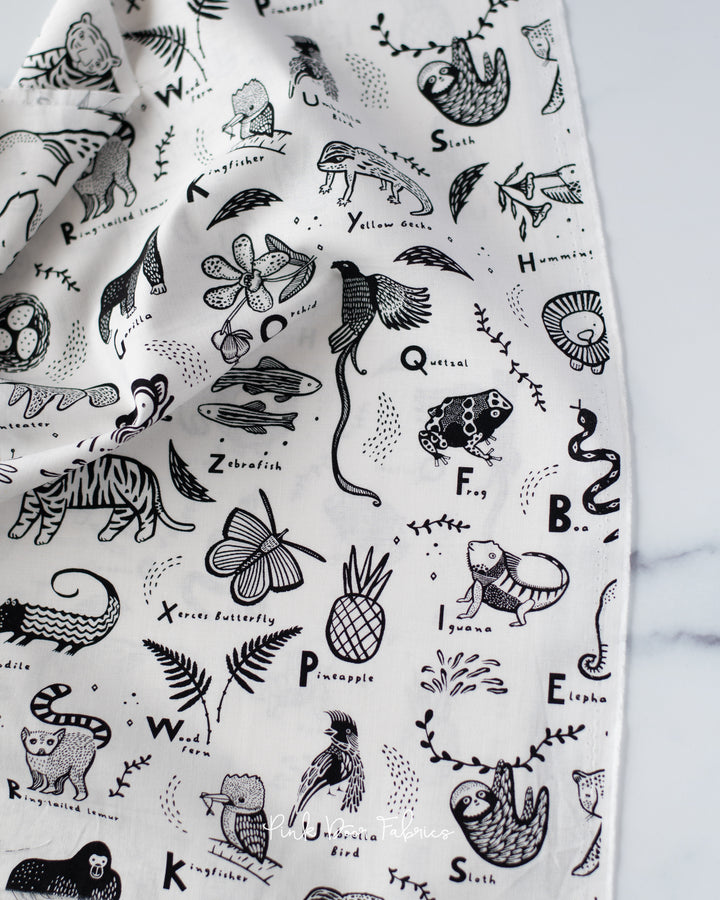 Wee Gallery - ABC Menagerie in White - Dear Stella - WG1982-WHITE - Half Yard