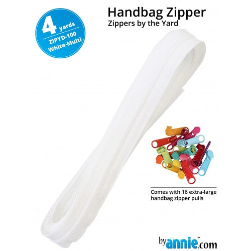 ByAnnie Zippers by Yard, White with Multicolored Pulls