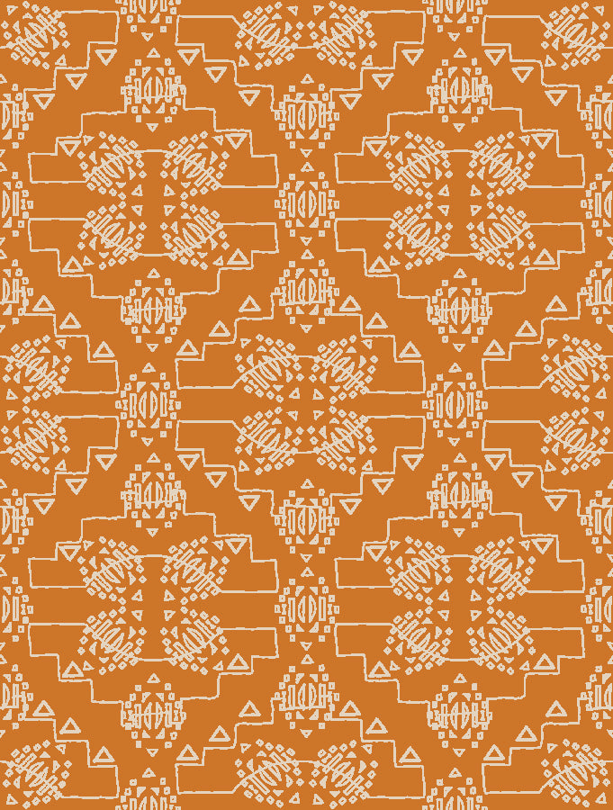 Cotton quilting fabric pattern called 'Volcanic Rose in Sun'. Part of the 'South Sister' fabric collection. Designed by Ash Cascade for fabric company RJR Fabrics. SKU: AC305-SU3. 44-45 inch width.