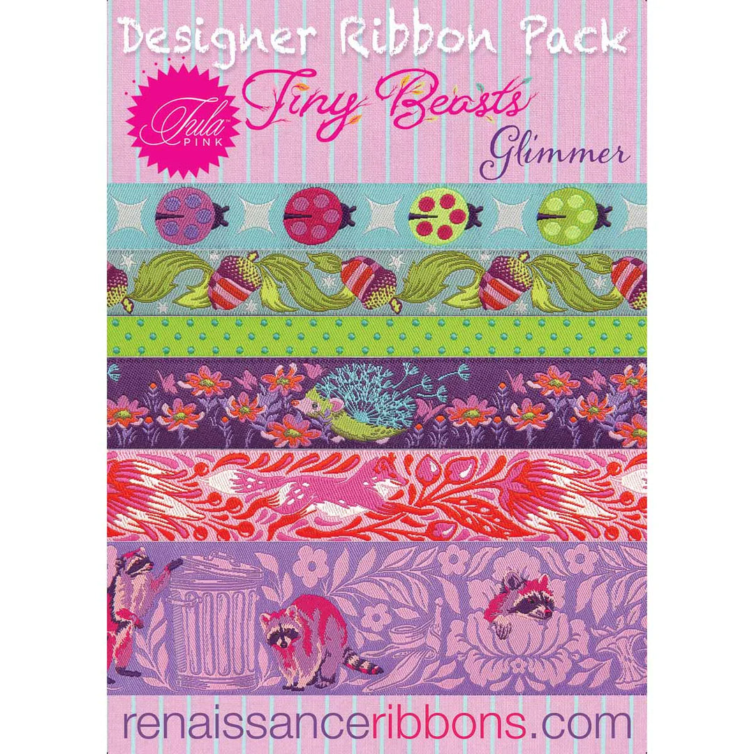 Renaissance Ribbons - Tula Pink Tiny Beasts in Glimmer - Designer Ribbon Pack - DP-100 Glimmer