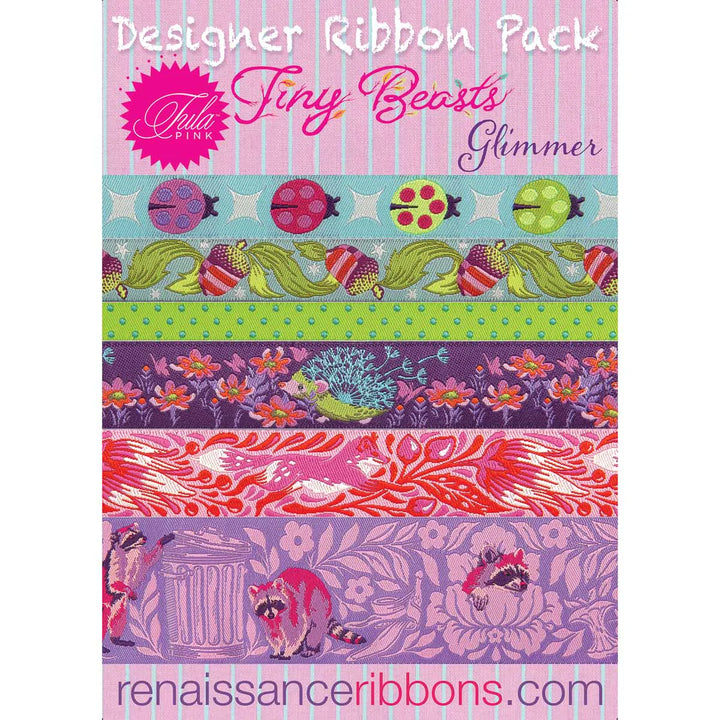Renaissance Ribbons - Tula Pink Tiny Beasts in Glimmer - Designer Ribbon Pack - DP-100 Glimmer