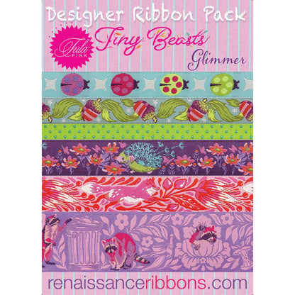 Renaissance Ribbons - Tula Pink Tiny Beasts in Glimmer - Designer Ribbon Pack - DP-100 Glimmer