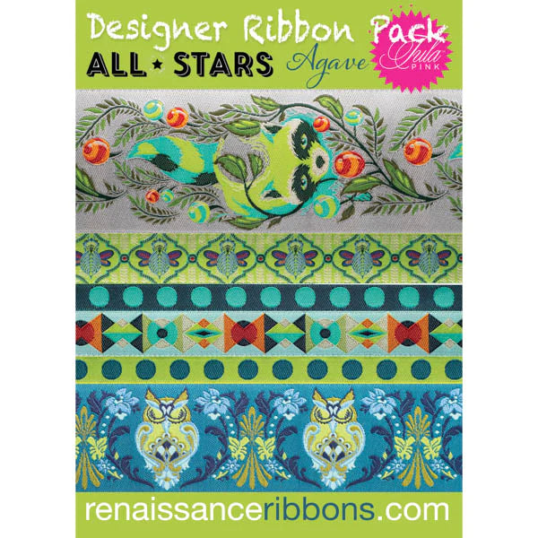 Renaissance Ribbons - Tula Pink All Stars in Agave - Designer Ribbon Pack - DP-75TK Agave