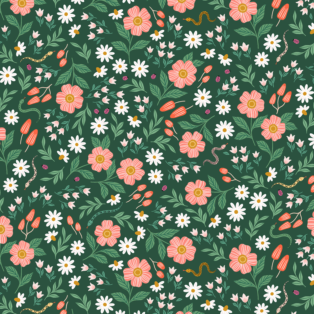 Garden & Globe - Wildflower Field in Hunter Green - Erin McManness for Cotton + Steel - EM202-HG2- Half Yard