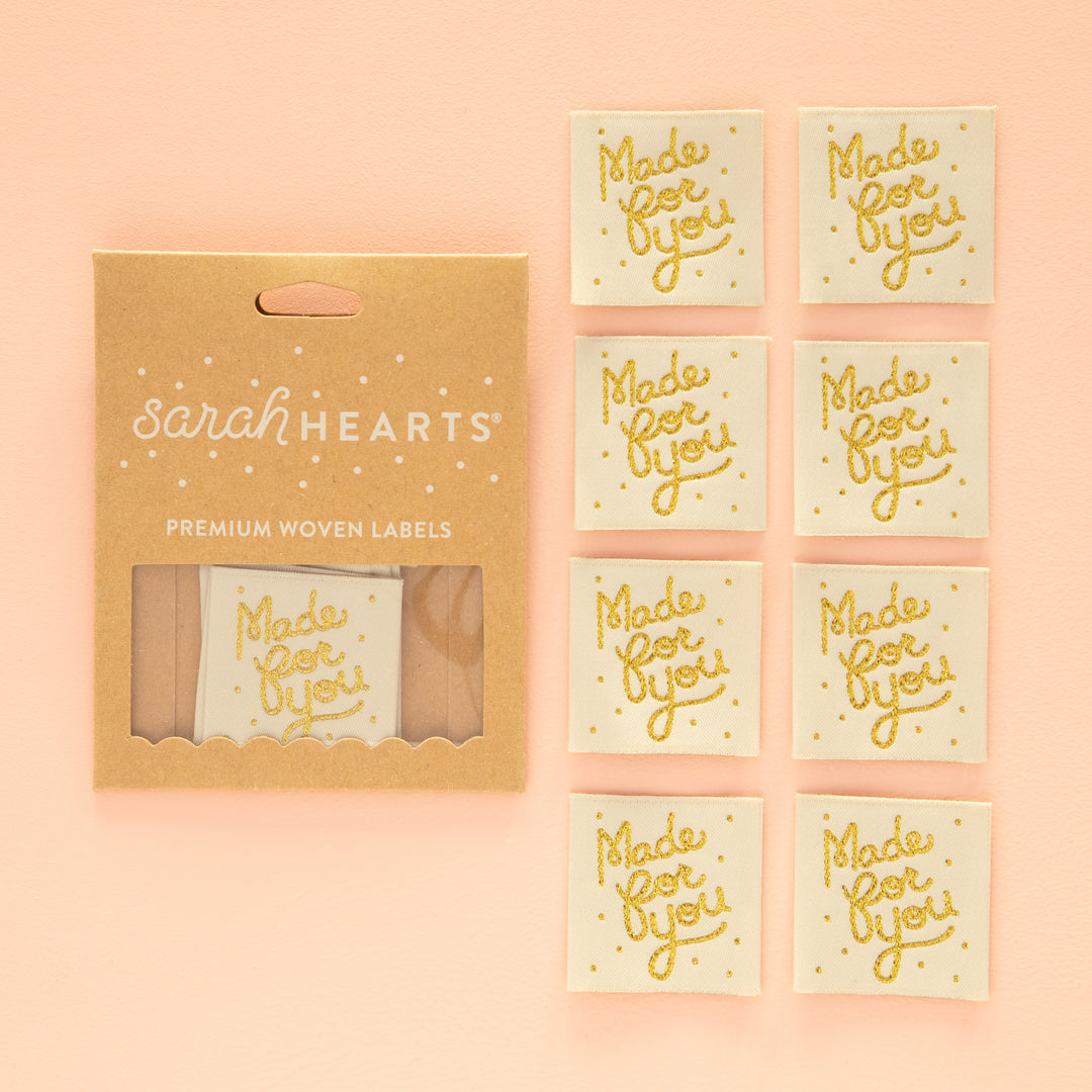 Sarah Hearts - Made for You Gold - Sewing Woven Clothing Label Tags - SH474544