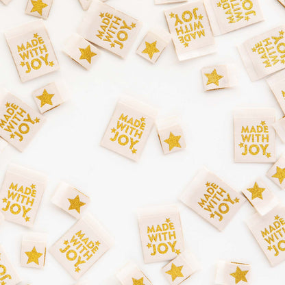 Sarah Hearts - Made with Joy Gold - Sewing Woven Clothing Label Tags - SH070610