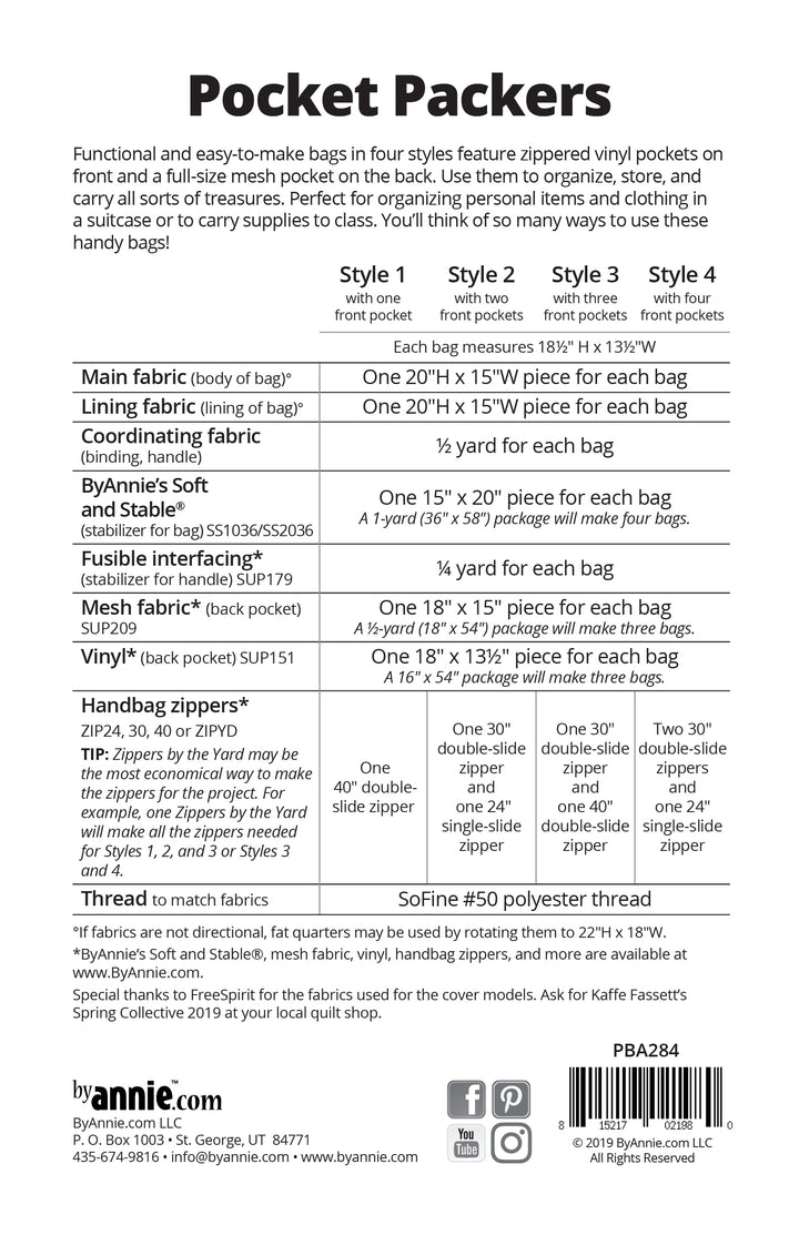 Pocket Packers - Patterns by Annie - Paper Pattern - PBA284