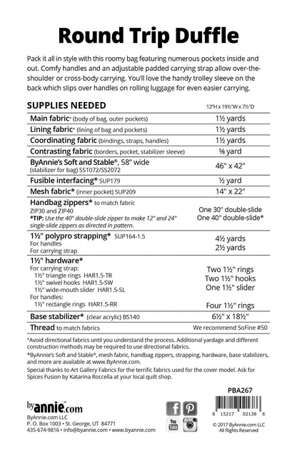 Round Trip Duffle - Patterns by Annie - Paper Pattern - PBA267
