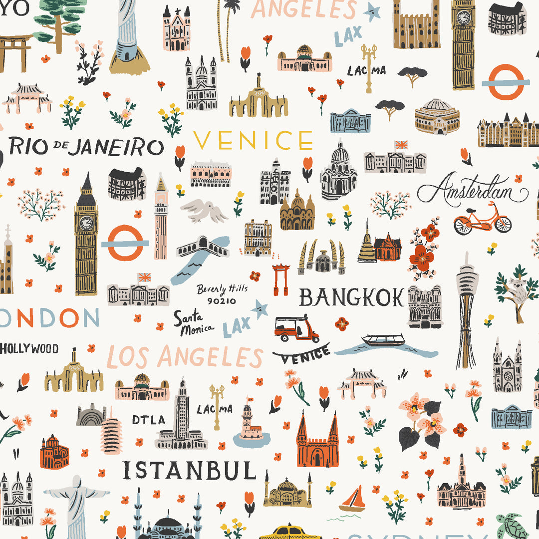 Bon Voyage - World Traveler in White - Rifle Paper Co. - RP800-WH2 - Half Yard