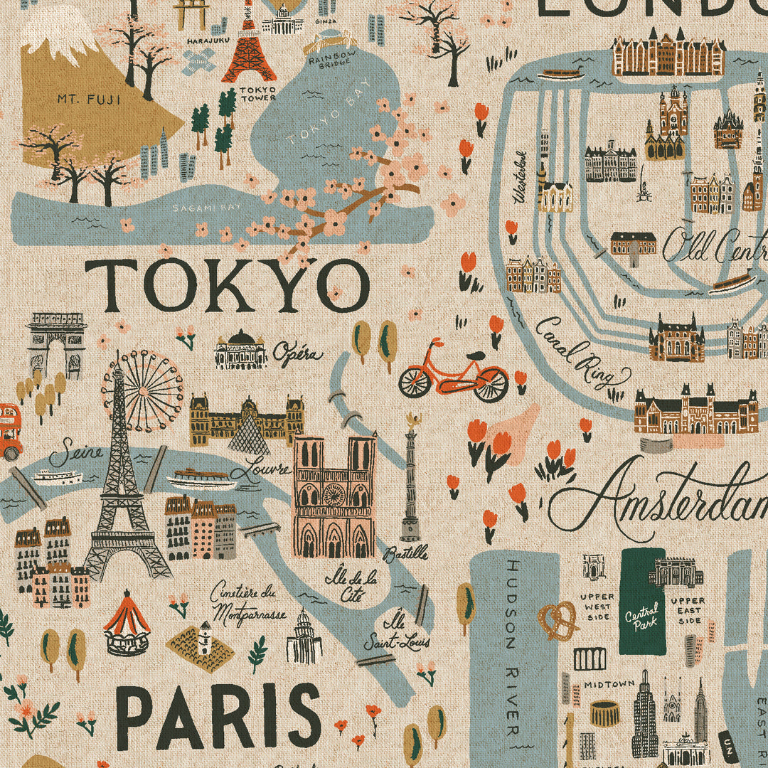 Bon Voyage - City Guide in Natural CANVAS - Rifle Paper Co. - RP801-NA2UC - Half Yard