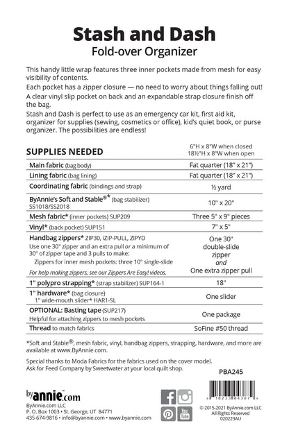 Stash and Dash - Pattern by By Annie - Paper Pattern - PBA245