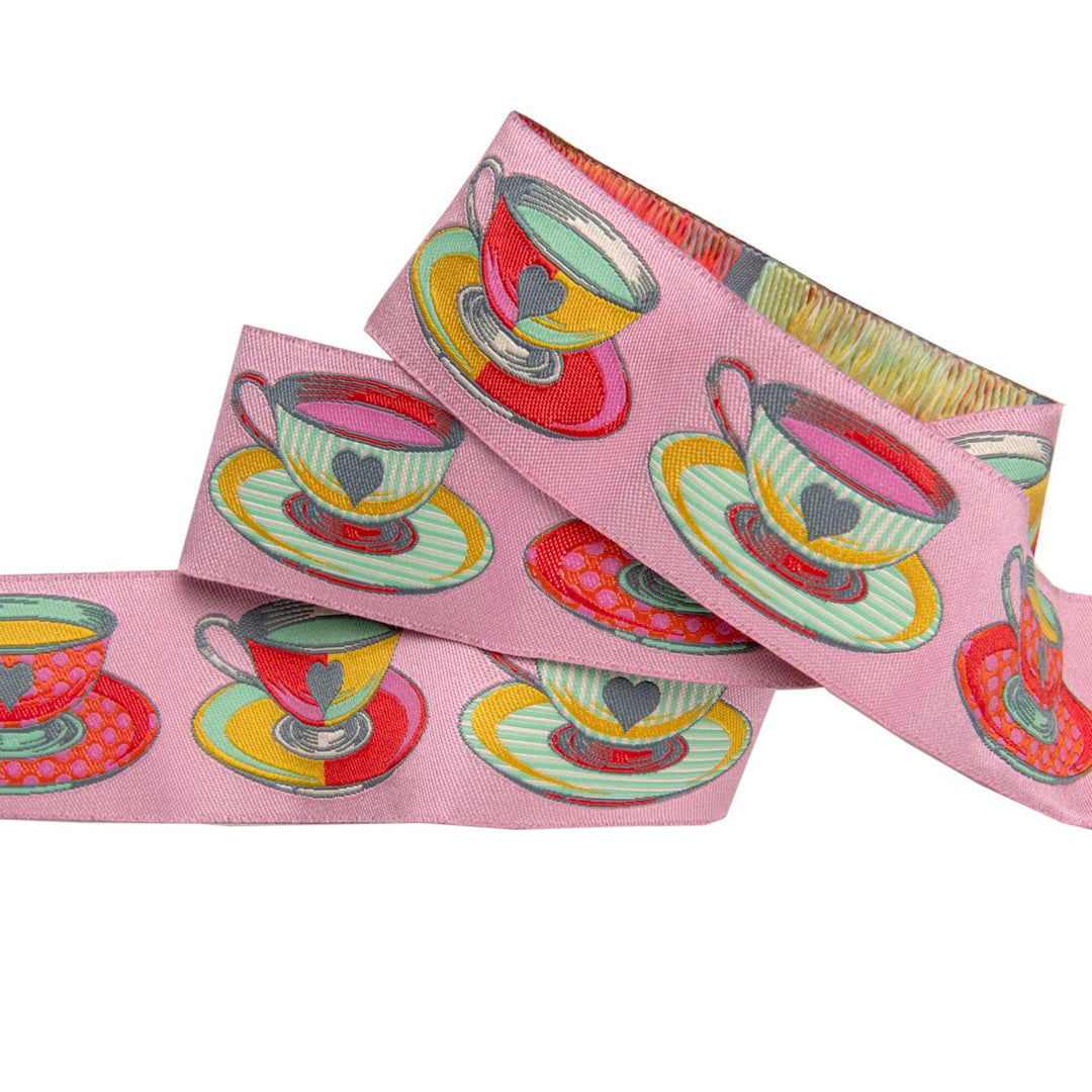 Renaissance Ribbons - Tula Pink Curiouser & Curiouser - Big Tea Time in Pink - TK-74/38mm col 2 - One Yard