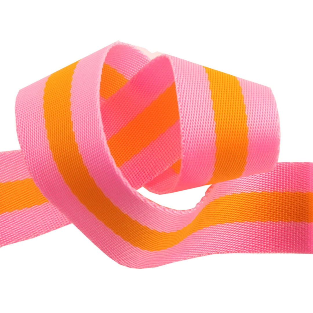 Renaissance Ribbons - Tula Pink Webbing - Tula Pink Webbing in Orange and Pink - TK-90 38mm col 2 - One Yard