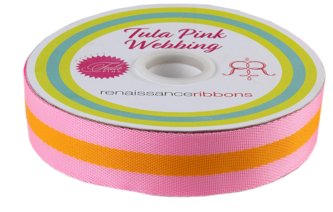 Renaissance Ribbons - 1-1/2" Webbing in Orange and Pink - One Yard