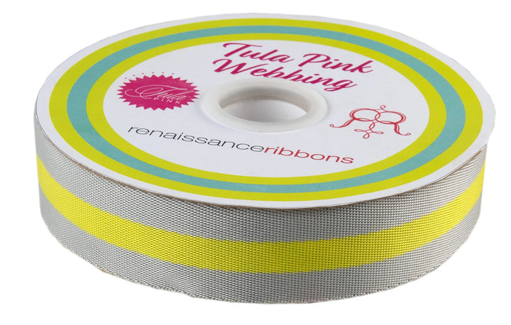 Renaissance Ribbons - 1-1/2" Webbing in Grey and Lime - One Yard