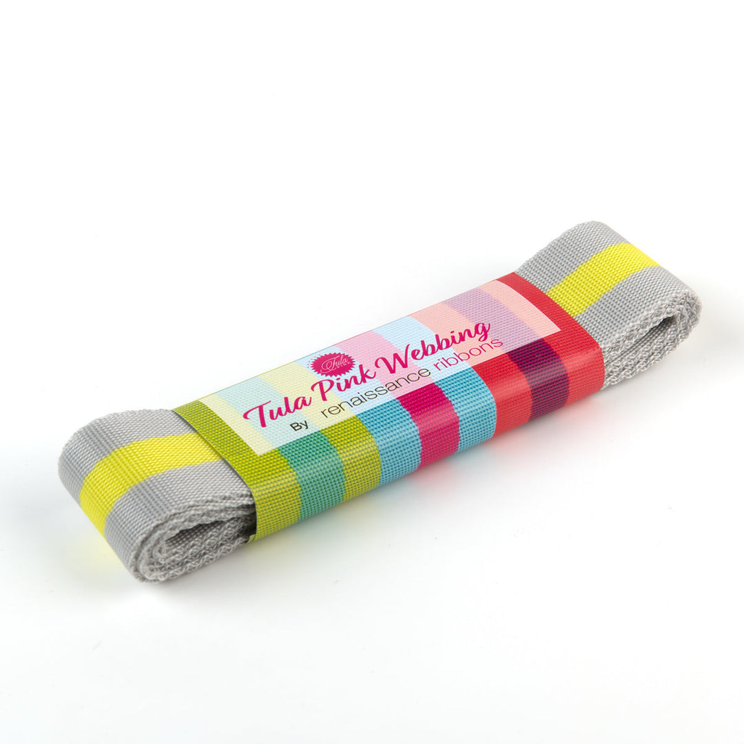 Renaissance Ribbons - Tula Pink Webbing - Tula Pink Webbing in Grey and Lime - TK-90 38mm col 3 - Two Yard Pack