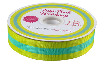 Renaissance Ribbons - 1-1/2" Webbing in Lime and Turquoise - One Yard