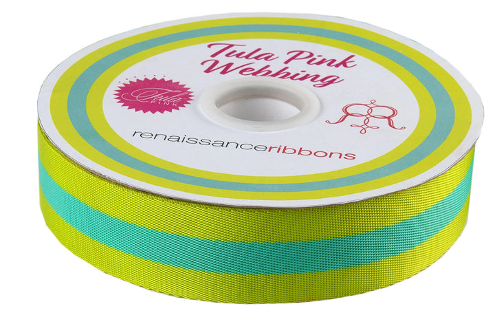 Renaissance Ribbons - 1-1/2" Webbing in Lime and Turquoise - One Yard